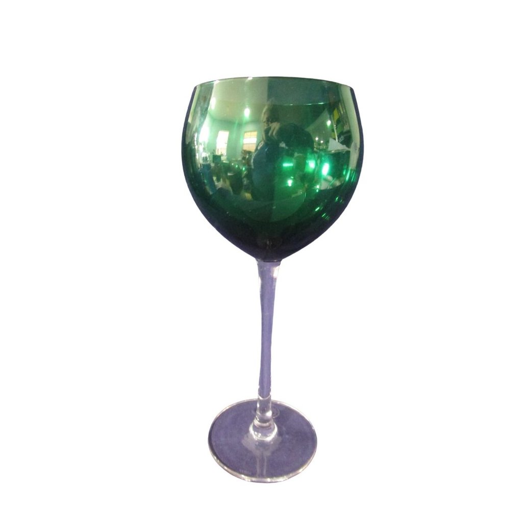 Lenox Holiday Gems Emerald Green Balloon Wine Glass Clear Stem and foot, nwt - Picture 5 of 11